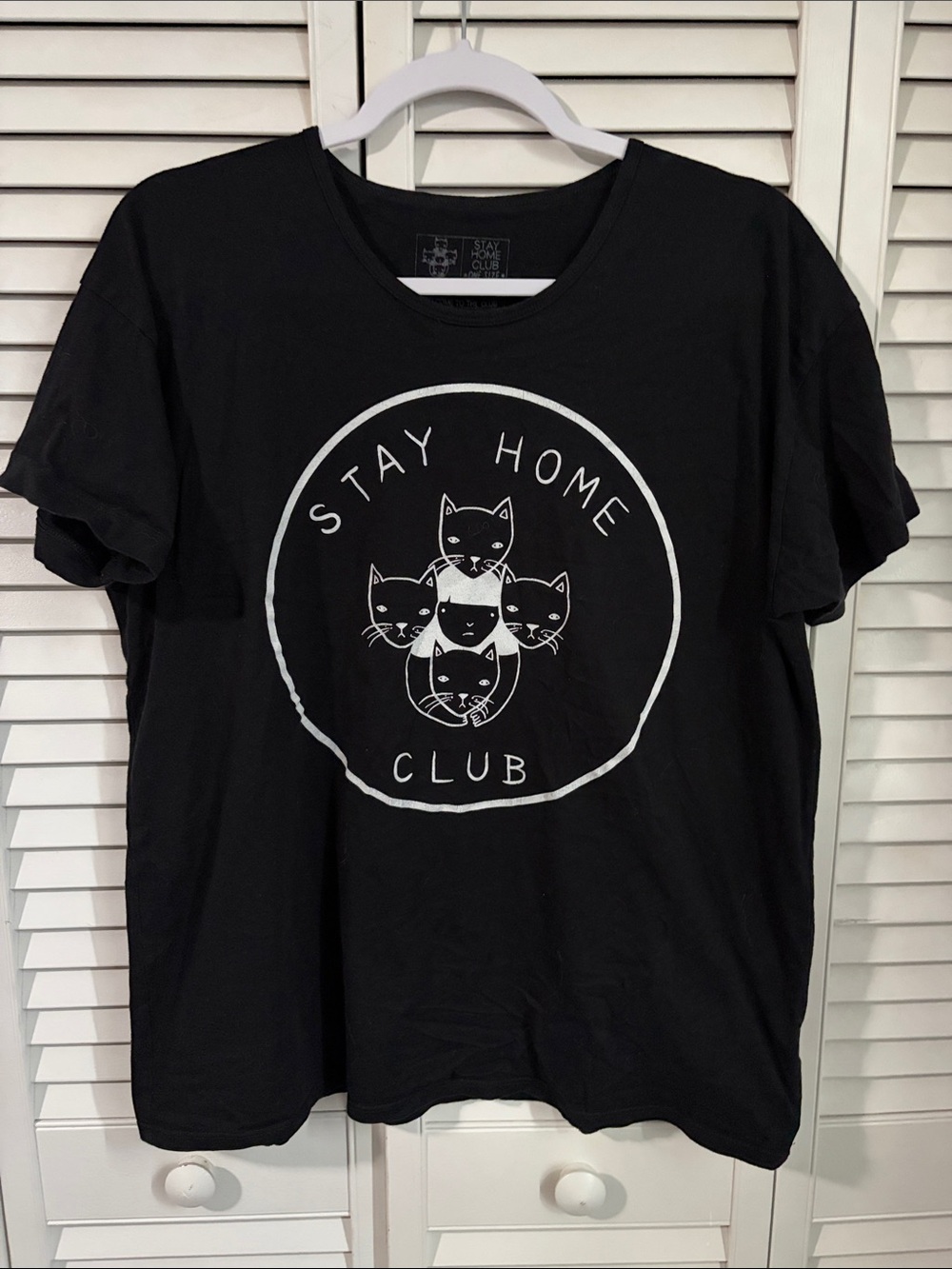 Stay Home Club Black Graphic T-Shirt Cats One Size